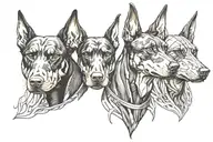 3 doberman heads all manic but the middle one that's hungry and angry tattoo design idea