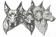 3 doberman heads all manic but the middle one that's hungry and angry tattoo design idea