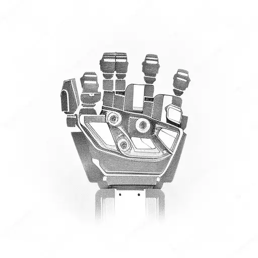 A robotic hand holding a quill pen, symbolizing the intersection of technology and philosophy tattoo design idea