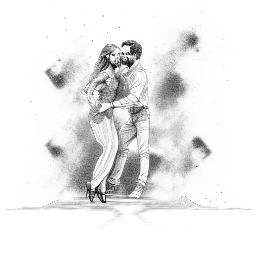 psylocin comñound structure and a father and daughter dancing on top of it tattoo design idea