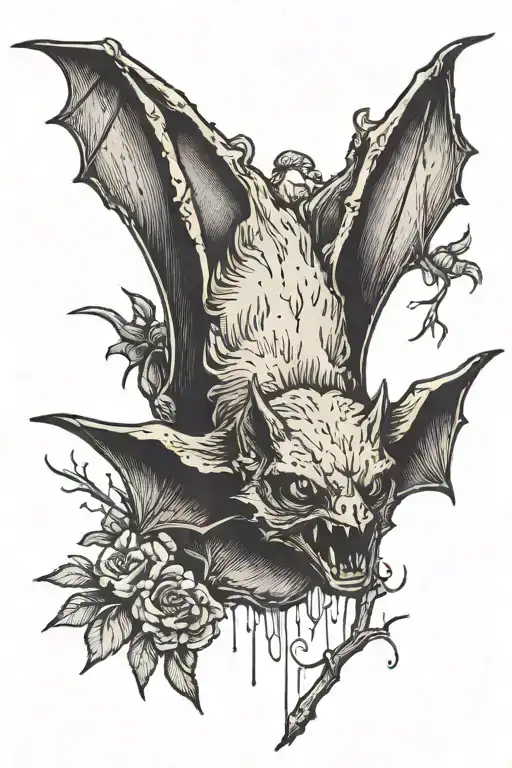 a bat hanging upside down from a tree tattoo design idea