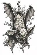 a bat hanging upside down from a tree tattoo design idea