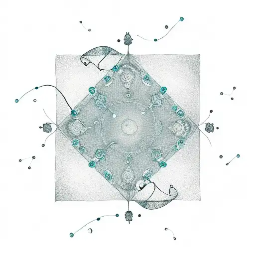 teal bed frame that resembles a craddle and fairy lights on the wall behind it  tattoo design idea