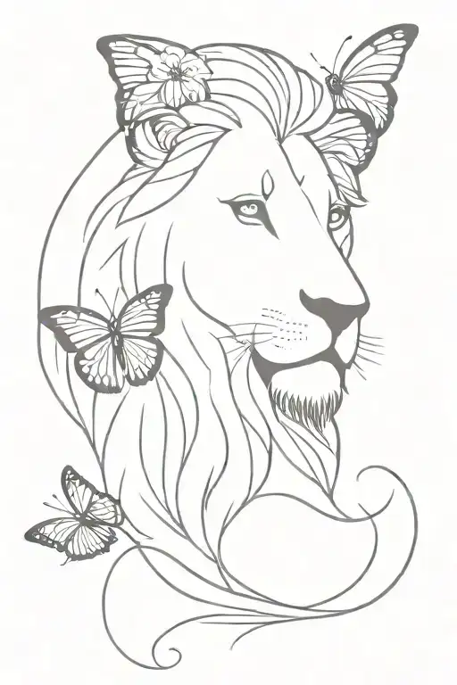 lion, flower, butterfly  tattoo design idea
