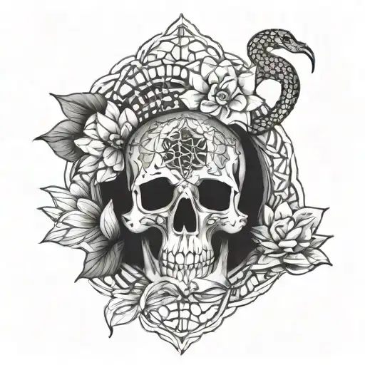 skull, lotus, asian, snake, flower of life, stoicism tattoo design idea