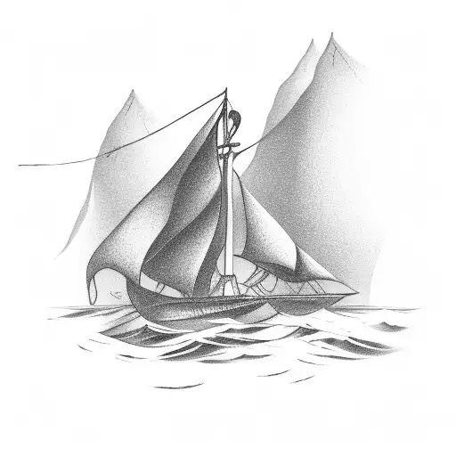 sail yacht, anchor and ropes with cliffs  tattoo design idea