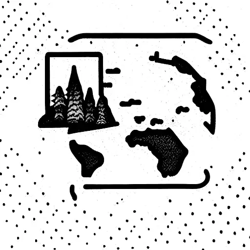 postage stamp with maps and greenery in black and white tattoo design idea