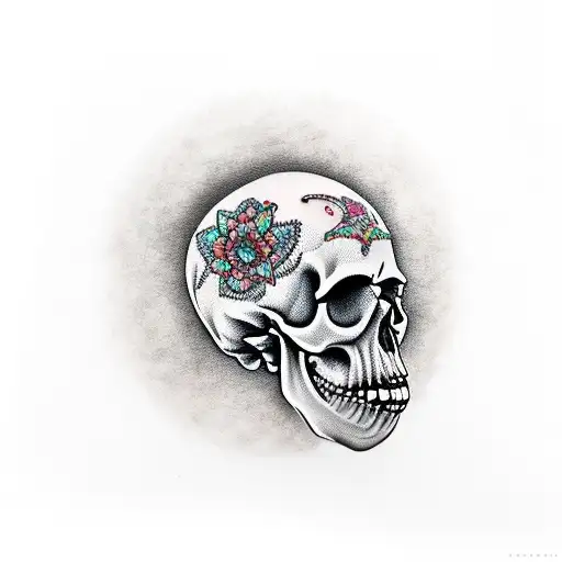 skull with an afro hair tattoo design idea
