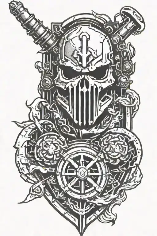 warhammer 40k imperial fist breacher shield adorned tattoo design idea