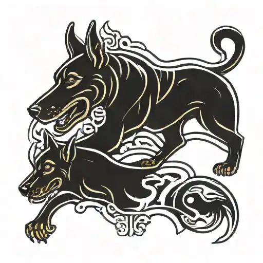 Create a custom tattoo design base on Shawn taurus Chinese Indian Lone Wolf Gamer Hip Hop trendy dog 888 doberman  tattoo design idea