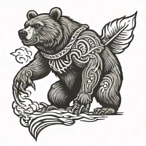 Bear standing stron brave angry tattoo design idea