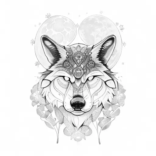 shamrock, moon wolf tattoo design idea