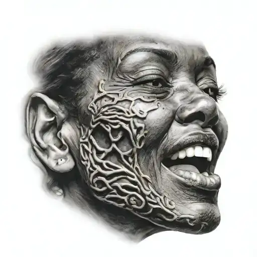 woman lick black face tattoo design idea