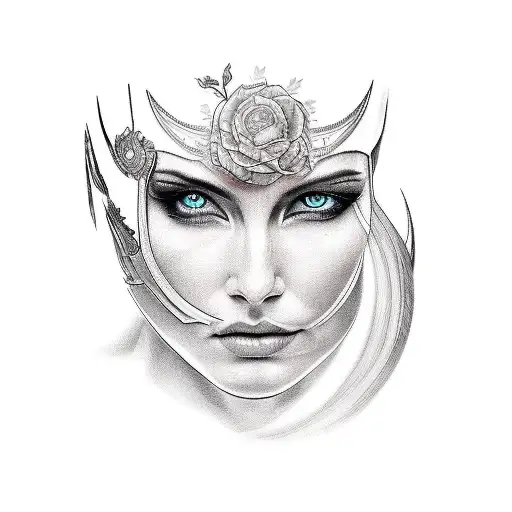 Imagine a captivating image for a tattoo that represents a warrior mother, a courageous woman who fights against all adv tattoo design idea