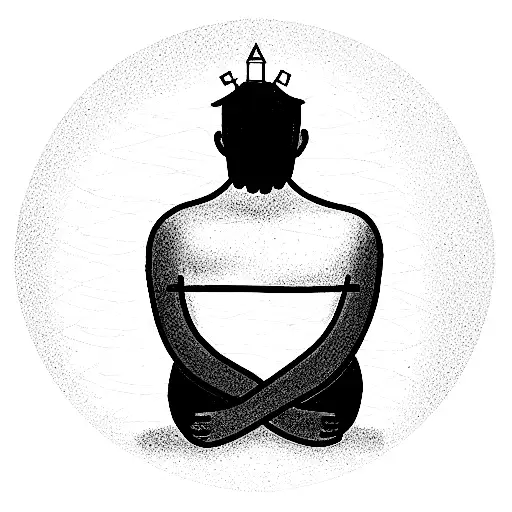 a man sitting at the bottom of a well contemplating life  tattoo design idea