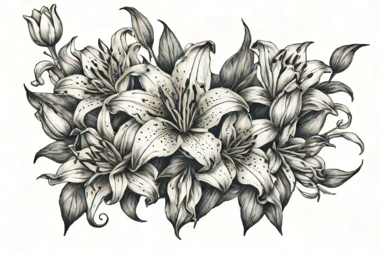 lilies, tulips, and a knarwal  tattoo design idea