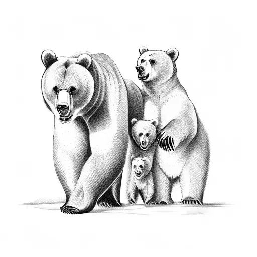 bear and 3 cubs tattoo design idea