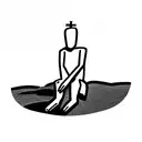 man sitting sadly in front of a cross on a grassy hill tattoo design idea