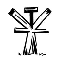 man sitting sadly in front of a cross on a grassy hill tattoo design idea