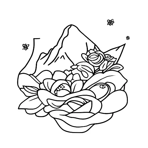 oregon, mountains, flowers tattoo design idea