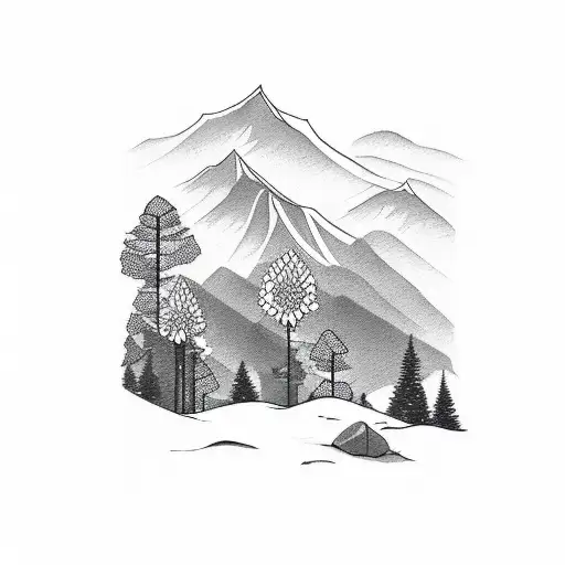 State of Oregon, minimalist mountains, some small flowers tattoo design idea