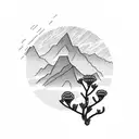State of Oregon, minimalist mountains, some small flowers tattoo design idea