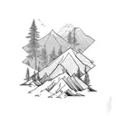 State of Oregon, minimalist mountains, some small flowers tattoo design idea