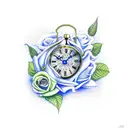 clock, blue bandana, blue roses, watching over you tattoo design idea