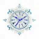 clock, blue bandana, blue roses, watching over you tattoo design idea