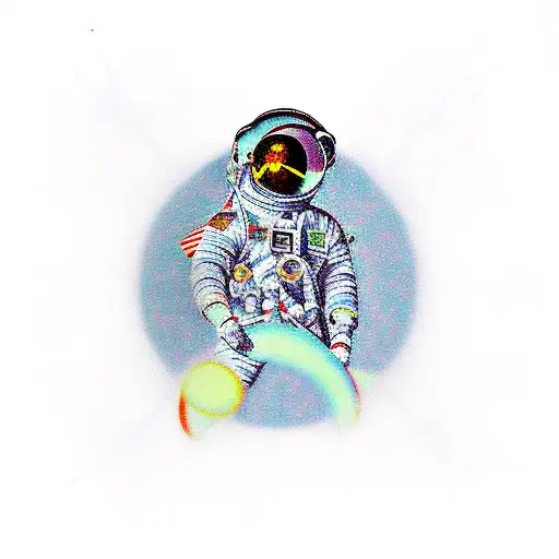 Lone Ranger Astronaut floating in a psychedelic space background tattoo design idea
