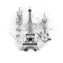 Eiffel tower with a banner consisting of roman numerals of the date May 13th 2018  tattoo design idea