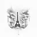 Eiffel tower with a banner consisting of roman numerals of the date May 13th 2018  tattoo design idea