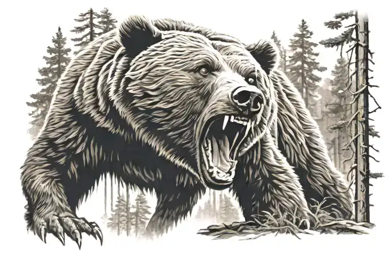 A bear growling in the forest tattoo design idea
