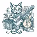 Create a tattoo featuring a cat playing a musical instrument in a new-school style tattoo design idea