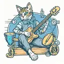 Create a tattoo featuring a cat playing a musical instrument in a new-school style tattoo design idea