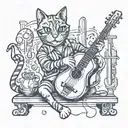 Create a tattoo featuring a cat playing a musical instrument in a new-school style tattoo design idea