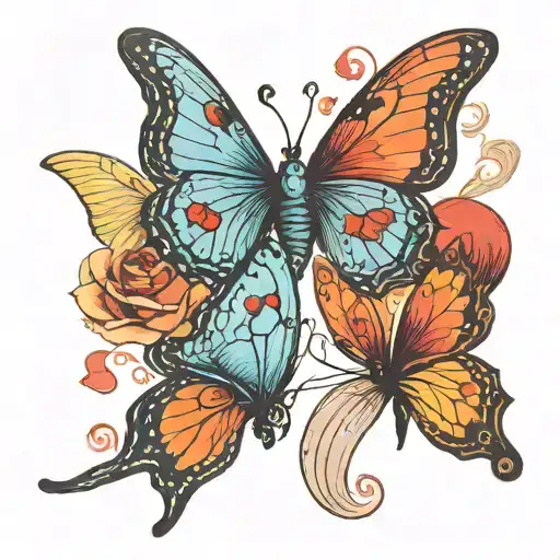 two butterflies. both folded like they are flying kind of staggered above each other with a heart in between tattoo design idea