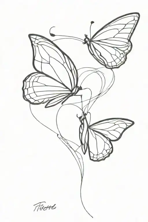 two butterflies. both folded like they are flying kind of staggered above each other with a heart in between tattoo design idea