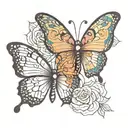 two butterflies. both floded like flying kind of staggered with a heart in between tattoo design idea