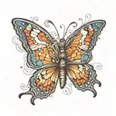 two butterflies. both floded like flying kind of staggered with a heart in between tattoo design idea
