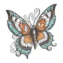 two butterflies. both floded like flying kind of staggered with a heart in between tattoo design idea