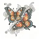 two butterflies. both floded like flying kind of staggered with a heart in between tattoo design idea