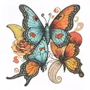 two butterflies. both folded like they are flying kind of staggered above each other with a heart in between tattoo design idea