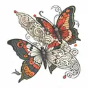 two butterflies. both folded like they are flying kind of staggered above each other with a heart in between tattoo design idea
