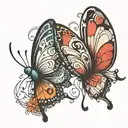 two butterflies. both folded like they are flying kind of staggered above each other with a heart in between tattoo design idea