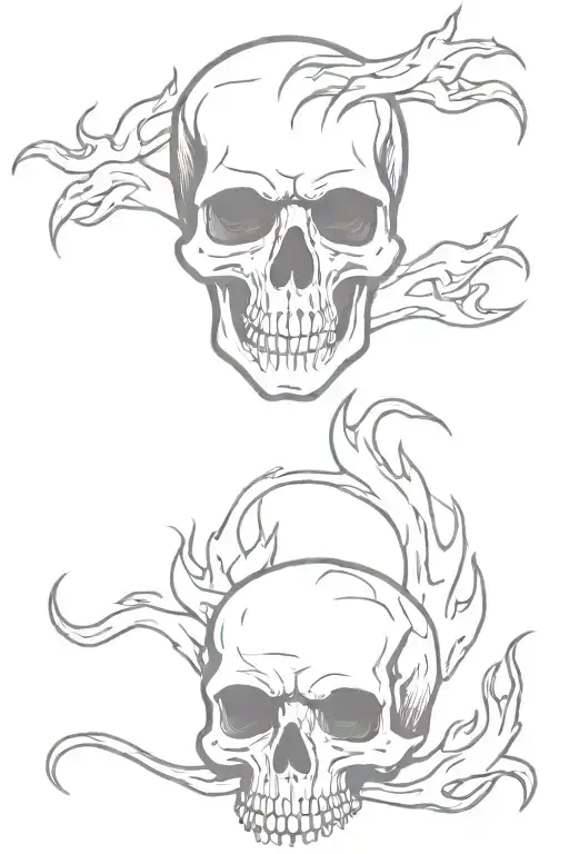 Skull and flames left arm tattoo design idea