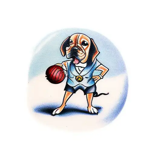An entrepreneur dog holding a basketball and a snooker cue tattoo design idea