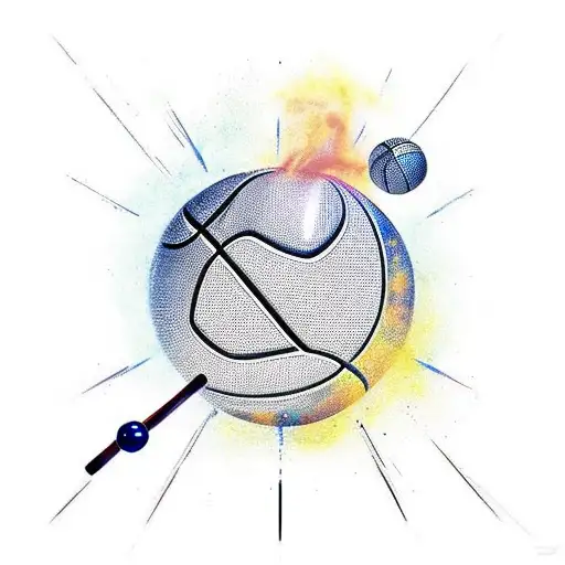 A new-school tattoo combining snooker and basketball elements, like a cue stick shooting a basketball tattoo design idea