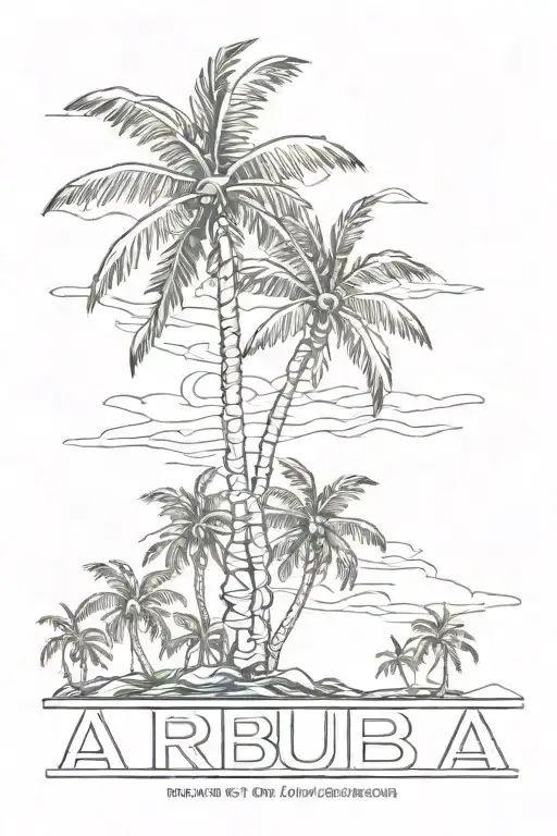 aruba outline with palm tree  tattoo design idea
