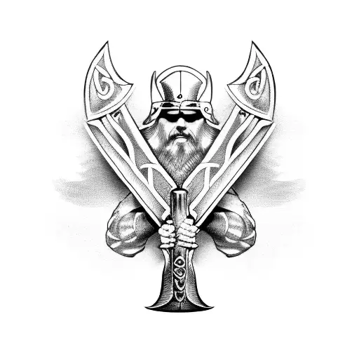 A fierce Viking warrior wielding a battle axe tattoo design idea